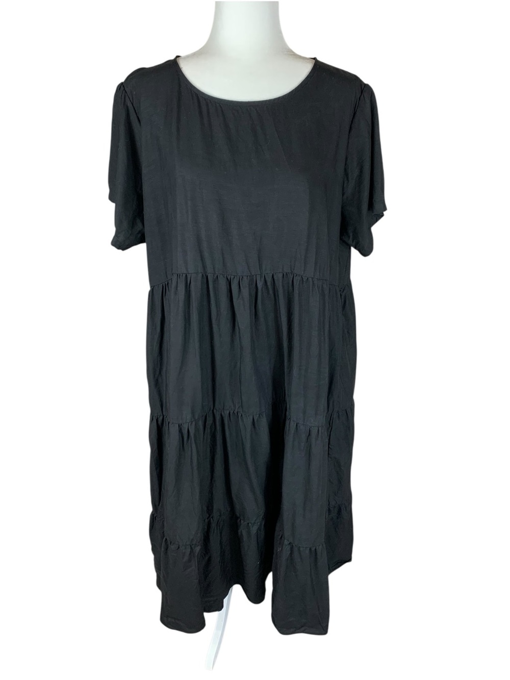 Women's Tradlands Black Chalet Tiered Short Sleeve Linen Blend Midi Dress XL